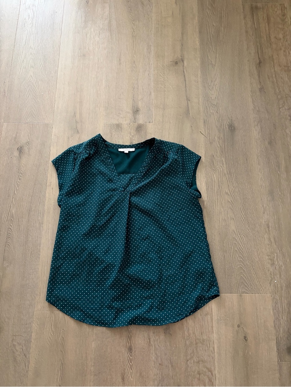 fun 2 fun Teal Polka Dot Cap-Sleeve V-Neck Blouse